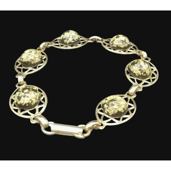 Vintage Gold Metallic Foil Confetti on Black 1960s Lucite Cabochons - Picture 4 of 6